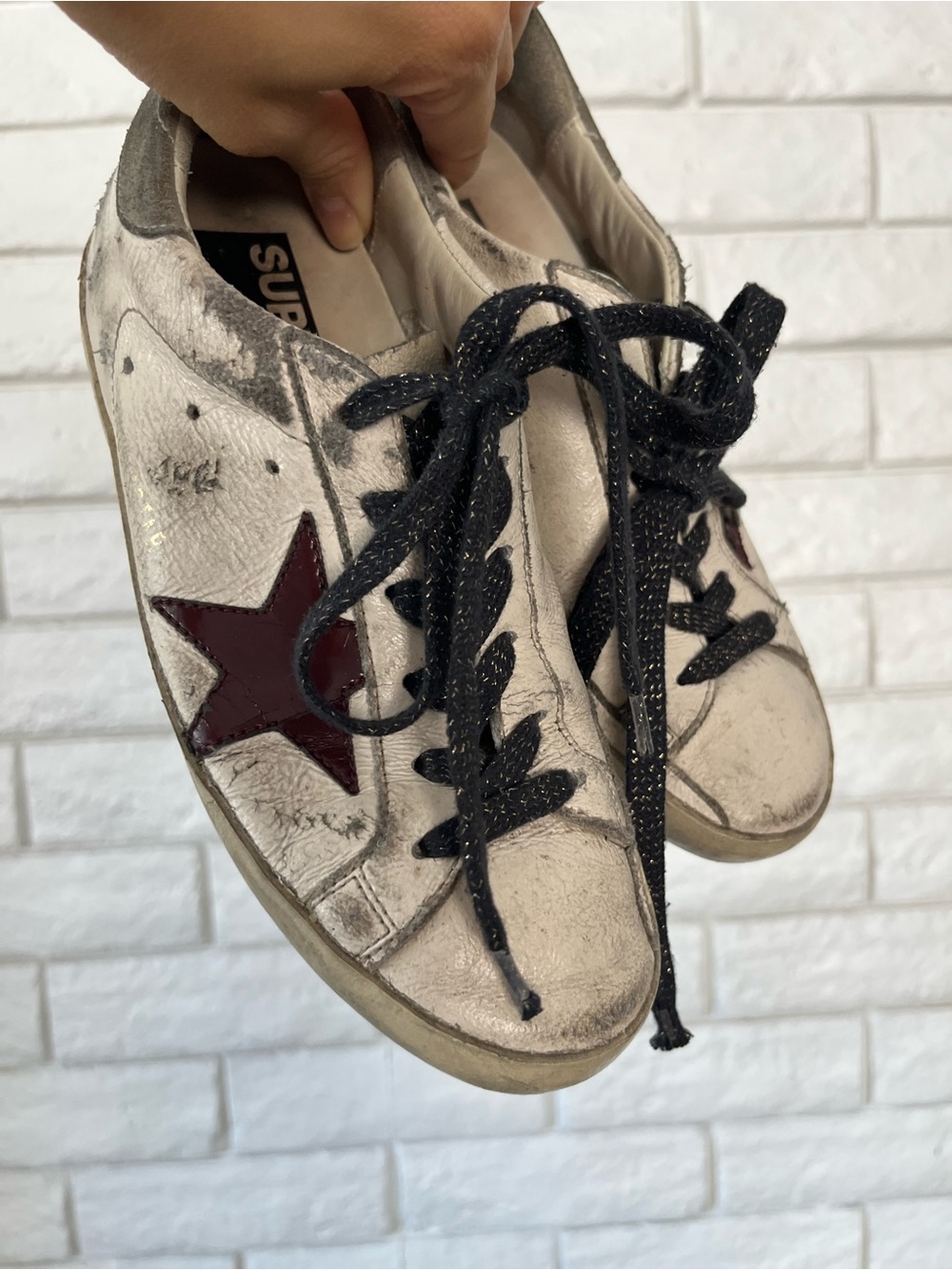 Golden Goose Superstar Sneakers White and Burgundy Patent Leather Star Size 5